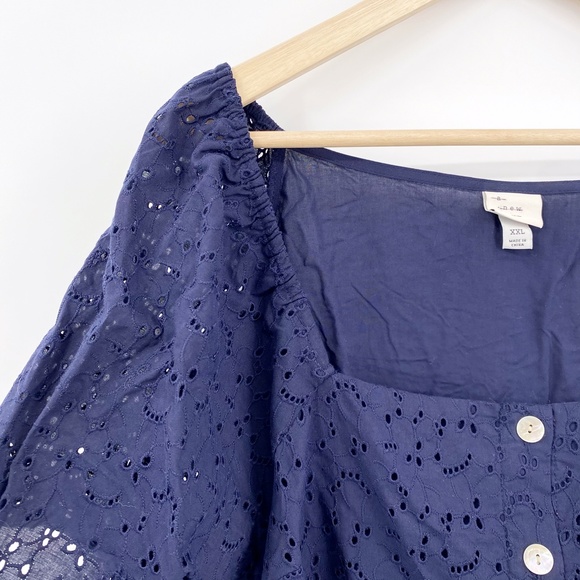 Womens XXL A New Day Navy Eyelet Square Neck Top - Picture 4 of 8